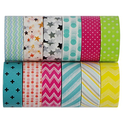 EDGEAM 12er Washi Masking Tape Set Dekorative Klebebänder für DIY Scrapbooking 01-1A - 3