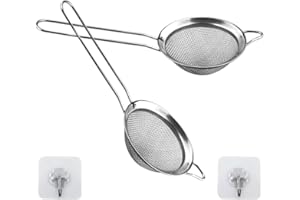 LWMLWM 2 Stück Feinmaschige Siebe, 8 cm Mini Sieb aus Edelstahl, Küchensieb klein Teesieb, perfekt zum Sieben, Abseihen, Abtropfen, hervorragend zum Sieben von trockenen Zutaten, Mehl, Nudeln, Reis, Tee
