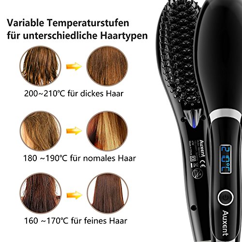 Auxent Ionen Glättungsbürste, Keramik Haarglätter Bürste mit Schnellaufheizung, Universalspannung und Abschaltautomatik, Glättbürste zum Glätten Von Locken, Glätteisen Bürste für Glattes und Geschmeidig Glänzendes Haarstyling - 5