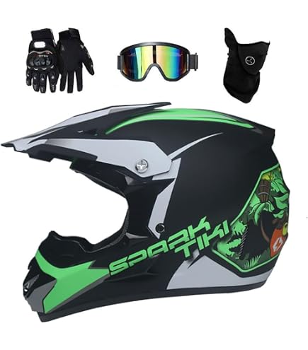 Casque Motocross Unisexe Certifié D.O.T - Avec Lunettes, Gants Et Masque - Pour Enfants/Adultes