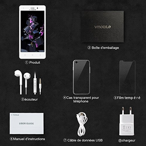 Smartphone Pas Cher 4G 8Pcs V A10 8Go ROM 5MP Appareil Photo Android 7 0 2800mAh Batterie Ecran 5 0 Pouces Double SIM WiFi GPS Quad Core Smartphone Debloqu    Blanc 