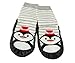 Baby Toddlers Kids Indoor Slipper Shoe Socks Moccasins NON SKID GREY STRIPE PENGUIN (Age 2-3)