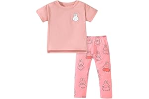 TCWWBB Girls Toddler Outfits Clothes Set Kids Cute Bunny Dancing Birthday Print Short Sleeve T-Shirt Tops Leggings Trousers 2 Piece Set Clothing Age 1-7 Years