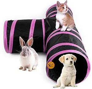 Sage Square Jumbo Collapsible Portable Sleeping Bag Exercise 3 Way Tunnel with Hanging Ball for Cat, Kitten, Rabbit, Guinea Pig, Puppy (Pink)