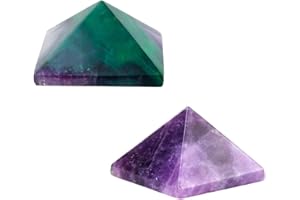 mookaitedecor Natural Amethyst & Fluorite Crystal Pyramid,Healing Stone Energy Chakra Balancing Decoration Reiki Figurine Ornament