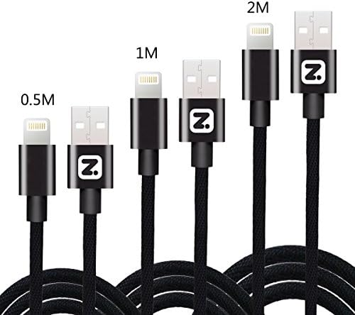 iPhone Lightning Cable, 3 Packs 0.5M/1M/2M Phone USB Charger Data Cable Wear resistant Nylon Braided Cord Heavy-Duty Aramid Fiber and street point Reinforced for iPhone 7/7 Plus/6/6 Plus/6s/5/5S/5C/SE, iPad 4, iPod, iPad Air 1/2, iPad Mini 1/2/3/4 by ZCOTU (Black)