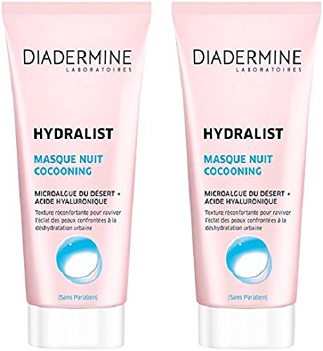 Hydralist - Masque Visage Nuit - Cocooning Hydratant et Energisant à l'Acide Hyaluronique - 100 ml - Lot de 2
