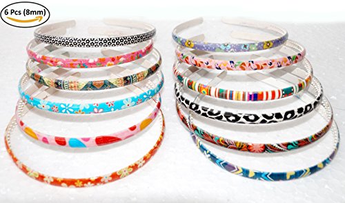 FOK Multi Color 3D Design Plastic Head Bands (8 mm) (8 MM - PRINTED, 6)