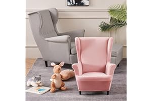 Highdi Kind Ohrensessel Überzug, Sessel-Überwürfe Ohrensessel Mode Einfarbig Samt Schonbezüge Bezug Sesselhusse Strandmon Tiger Stuhlbezug mit Armlehne Hohe Rückenlehne (Rosa)