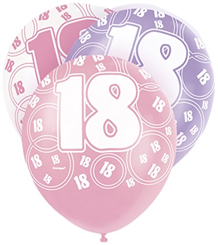 12" Glitz Pink Latex 18th Birthday Balloons, Pack of 6