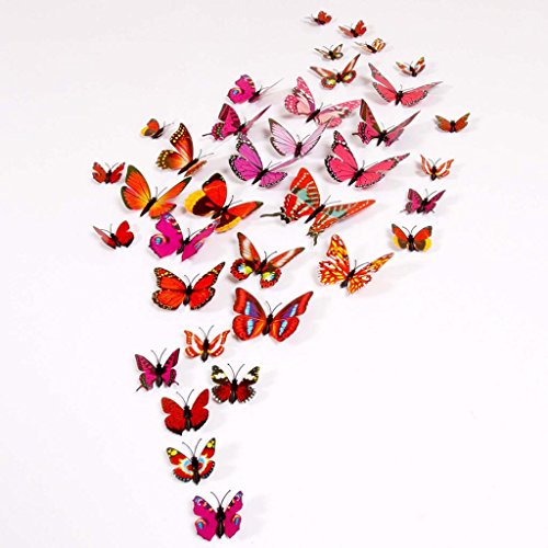 Huayang 12 Stück 3D Schmetterling Wandaufkleber Corlorful Simulation Design Aufkleber Dekoration des Zimmer (grün) - 5