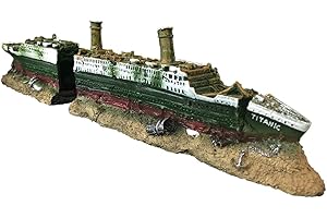 SLOCME SLOME - Adornos para Acuario con diseño de Barco de Titanio, Material de Resina, decoración para Acuario, decoración respetuosa con el Medio Ambiente