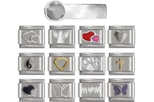 ITALIAN CHARMS Bundle Charms 12 | 12pcs 9mm Italian Style Charm with charm tool | fit all classic 9mm Italian Style Charms Bracelet | UK stock