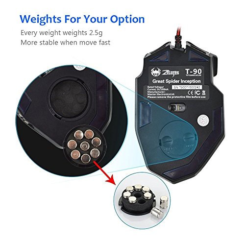 Zelotes T90 Profesional 9200 DPI Rat  n Gaming  8 botones dise  o  6 LED Color Opciones ajuste de peso Set alta precisi  n USB Al  mbrico rat  n para gamer pc mac negro 