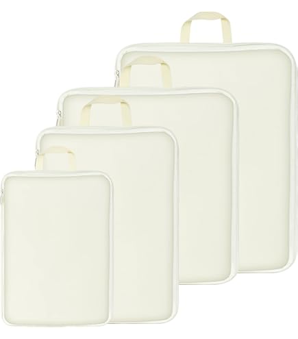 Set De 4 Sacs Organisateurs De Valise étanches - Cubes Compressibles Beiges Pour Vêtements Et Chaussures De Voyage
