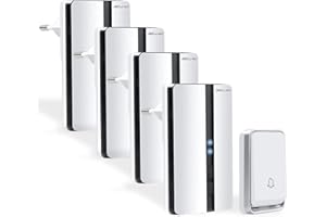 BELL4U Kabellose Türklingel – Batterielose Funkklingel wasserdicht mit 4 Empfängern, LED-Anzeige, 4 Lautstärkestufen, 51 Klingeltöne, 200m Reichweite