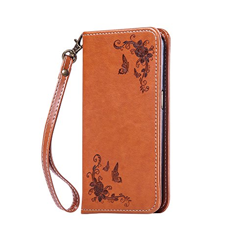 SKYXD Leder Hülle für HTC 10 Rosen Blumen und Schmetterlings Muster,PU Folio Klappbar SchutzHülle [Brieftasche Kartenfach / Magnet / Standfunktion / Trageschlaufe] KlappHülle für mit [Krone Handyanhänger + Eingabestift] 3 in 1 Zubehör Set Handy Tasche Etui for HTC 10 Bookstyle Flip Case Leather Cover With [Stylus and Dust Plug]- Braun - 2