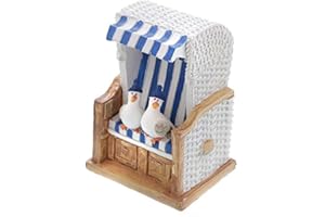 Dragimex wunderschöne Urlaubskasse,Reisekasse Spardose Strandkorb blau/weiß mit Möwen und Gummistopfen