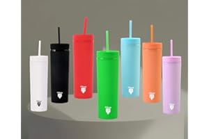 Filliano Bicchiere con cannuccia a doppia parete, Tumbler per bevande 473ml/16oz, Bicchiere in acrilico per Caffè, Tè, Sport, Ufficio, Borraccia con cannuccia , Skinny Tumbler con tappo (Verde)