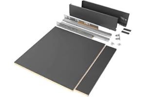Emuca - Kit de cajón para cocina o baño con tableros incluidos y guias de extracción total con cierre suave, altura 93 mm para módulo 600 mm y profundidad 500 mm, Gris Antracita.