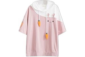 FLOWEREYES Camiseta Kawaii para niñas Sudadera de Manga Corta Estilo Escolar japonés Jersey con Estampado de Conejo de Dibujos Animados con cordón de Zanahoria