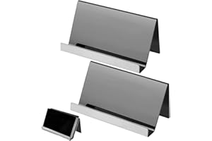 WEIWUXIAN Support Carte de Visite en Acier Inoxydable, 2 Pièces Porte-cartes de Visite en Acier Inoxydable, Support Carte de Visite, Presentoir Carte de Visite pour Comptoir, Bureau, Réception D'Hôtel (noir)