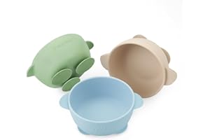 PandaEar 3 Tazones con Succión para Bebés, Tazones de Silicona Antideslizantes para Niños y Bebés, Perfectos para el Baby-Led Weaning, Sin BPA - Azul/Verde/Marrón