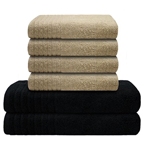 Gallant 6 tlg Handtücher Set braun 4 Handtücher braun 50x100 cm 2 Duschtücher Badetücher 70x140 cm braun Handtuch Badetuch-Duschtuch Frottee Qualität 100% Baumwolle Handtuch-Set braun