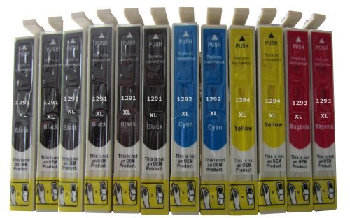 12 x komp. Druckerpatronen für Epson T1291 T1292 T1293 T1294 T1295 - 6 x Schwarz 2 x Blau 2 x Rot 2 x Gelb