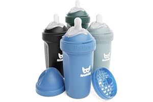 Herobility Double Anti-Colic Baby Bottles – 8.5 fl oz/240ml – 4-Pack – BPA-Free - Multicolor – Denim, Black, Dusky Green, Gray