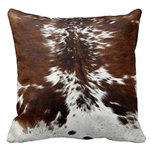 Personalized Throw Pillowcase 18 x 18 Tri Color Brown Cowhide Print Throw Pillow Cover