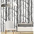 ANNA CREATIONS Self Adhesive Botanical Wallpaper Waterproof Vinyl Stickers Wooden Door Wardrobe Desktop PVC Wall Papers - 18''x 120'' inch (Birch Trees)