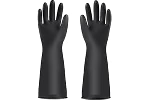 YONG-SHENG Guanti Resistenti a Sostanze Chimiche, Guanti in Lattice Resistenti, Resistono a Forti Acidi, Alcali e Olio, Guanti da Lavoro Multiuso Professionali (Nero Spesso, 35cm)