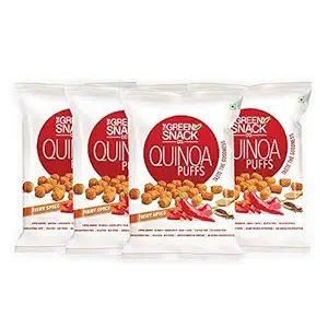 Green Snack Co. Quinoa Puffs Fiery Spice (Pack of 4, 50g Each) | 100% Roasted Healthy Snack | Packed with Quinoa, Ragi, Soy & Amaranth |Party Pack of 50g x 4 Packs