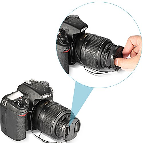 Neewer Set Bouchon d objectif pour Nikon D3200  D3100  D3000  D5200  D5100  D5000  D90  D80  D60  D40  Appareil photo reflex num  rique  Kit contient     2  x de 52  mm Centre Pinch Bouchon d objectif   2  x Bouchon d objectif Lin   1  x Chiffon de nettoyage Microfibre