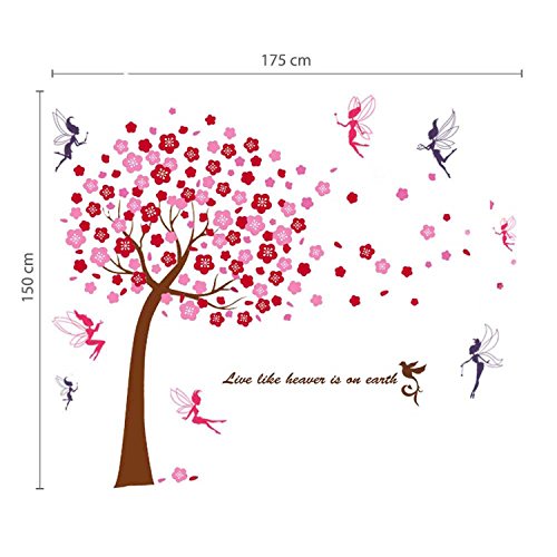 Walplus Wandaufkleber Rosa Baum Mauerdekor Kinder Wandsticker Aufkleber Dekoration Baum Fee Kinderzimmer Schlafzimmer Baby Kids - 4