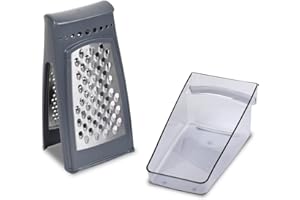 SECENART SECEN London - Metal Grater with Double Sided Steel Knife and Inner Chamber, Durable Material, Compatible with Health Standards and Safe,Cheese Shredder & Vegetable Chopper (Grey)