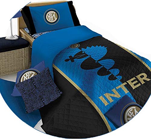 COPRILETTO TRAPUNTATO PRIMAVERA ESTATE TRAPUNTINO ESTIVO ORIGINALE FC INTER NERO AZZURRO LETTO SINGOLO UNA 1 PIAZZA CM 170 X 260
