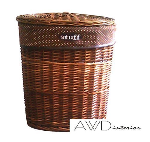 Hochwertiger Wäschekorb-Landhausstyle-Wäschesammler-Weidenkorb rund -Farbe:Hellbraun mit Deckel und Stoffinlay-Größe: Größe: 53*41*61 cm (XL) -AWD DESIGN-Modell:Stuff-AWD02241000