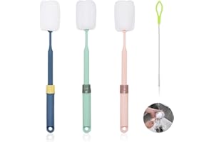 LZYMSZ 3 pennelli per bottiglie, comoda impugnatura per pulire la cannuccia, manico regolabile in spugna, spazzola per la pulizia della bottiglia di acqua del bambino della birra della tazza