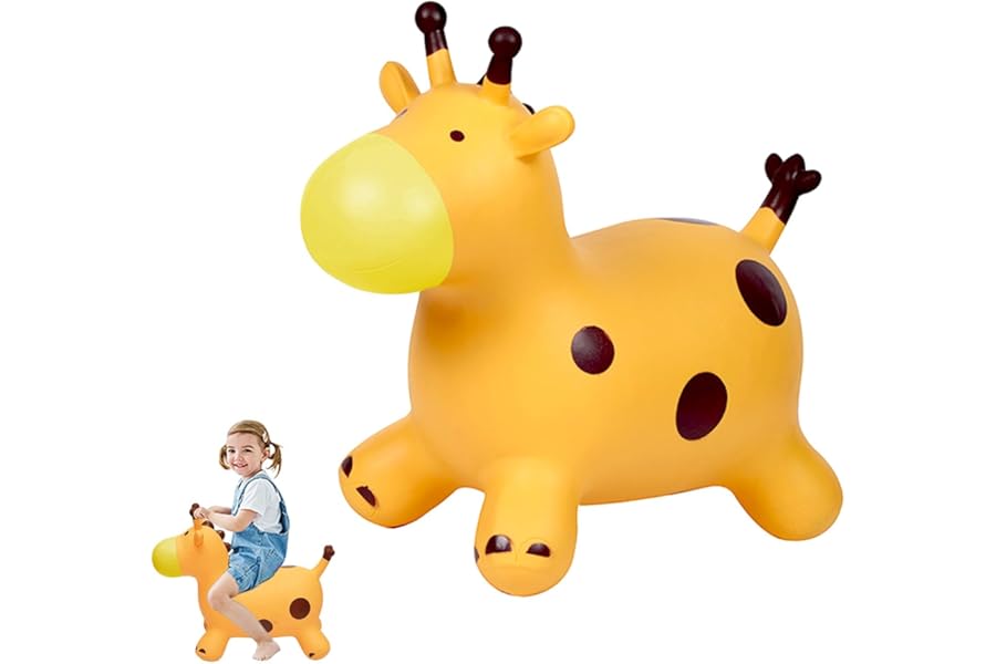 Hopper Animal For Kids,Inflatable Giraffe Hopper Bouncy Ride On Jumping Toys For Boys Girls Toddler Birthday Gift (Yellow)