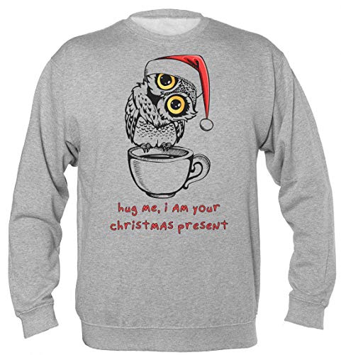 Hug Me I'm Your Cute Owl with Elf Hat Sitting On A Cup Design Unisex Sweatshirt