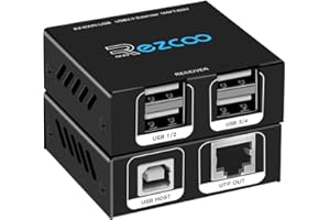 ROFAVEZCO USB 2.0 Extender 4-Port USB Extender Over Cat5e Cat6 RJ45 LAN Extension 5V Low-Power Consumption USB Ethernet Work Sync Windows MacOS Android Linux No Driver EX50USB