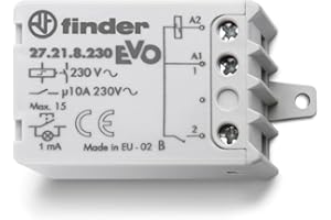 Finder Relè Elettromeccanico ad Impulsi (passo-passo) Tipo 27.21. Con circuito bobina e contatti ad eccitazione comune. Dotato di morsetti a bussola. Interruttore unipolare 1 NO A