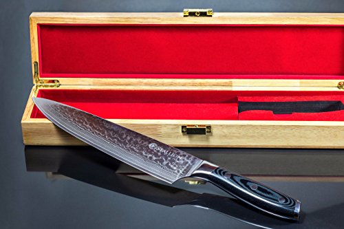 Stallion Damastmesser – Großes Chefmesser, 22cm Klinge aus Damaststahl in edler Geschenkbox – das ideale Geschenk für alle Freunde schöner Messer - 4