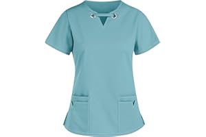 BSJJ Scrub Top,Women's Workwear Tops Stretch Mock Wrap Shirt Short Sleeve V-Neck Mock Wrap Top Working Uniform Comfortable Loose Women Shirt