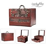 Charminer holz großen schmuck Kiste mit Spiegel 2 Schichten Kosmetische Koffer holz Schmuckschatulle