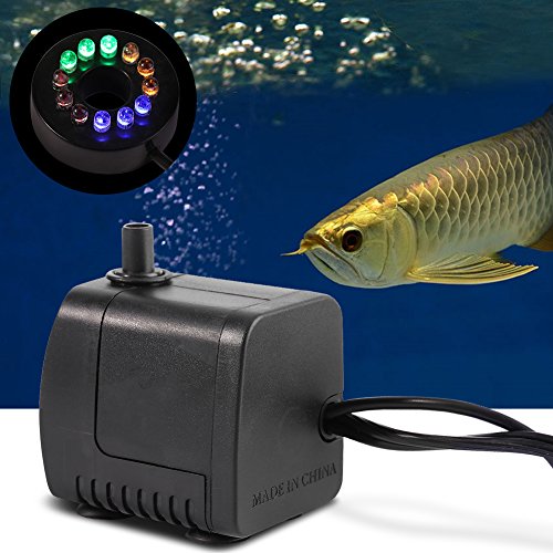 Preisvergleich Produktbild Unterwasserpumpe 15W, frische Salzwasser-Aquarium-tauchfähige Aquarium-Pumpe mit buntem Dekorations-Licht 12 LED(#2)