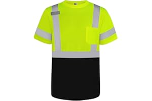 Graunton Hi Vis T Shirt Short Sleeve High Vis T Shirt for Men Women, Hi Vis Reflective Safety Work Shirts for Men Construction, Security Guard, Durable & Breathable, Yellow Black, 2XL.
