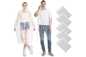 Chyaya 3/5/6 Pack Disposable Rain Ponchos, Waterproof Ponchos for Adults with Hood and Sleeves, Suitable for Festivals, Camping